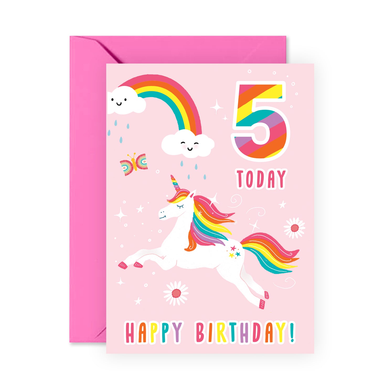 5th Birthday Card - 5 Today Unicorn - For Kids Girls Her