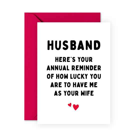 Anniversary Card For Husband - Funny Husband Birthday Card From Wife - Sweet Gifts For Men - Comes With Fun Stickers - Made In UK
