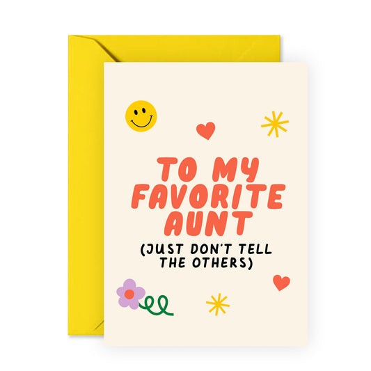 '- Birthday Card for Aunt -'My Favorite Auntie' - Funny Mothers Day Gifts for Her, Women, Ladies, Family from Nephew Or Niece - Hilarious Joke Message - Comes With Fun Stickers