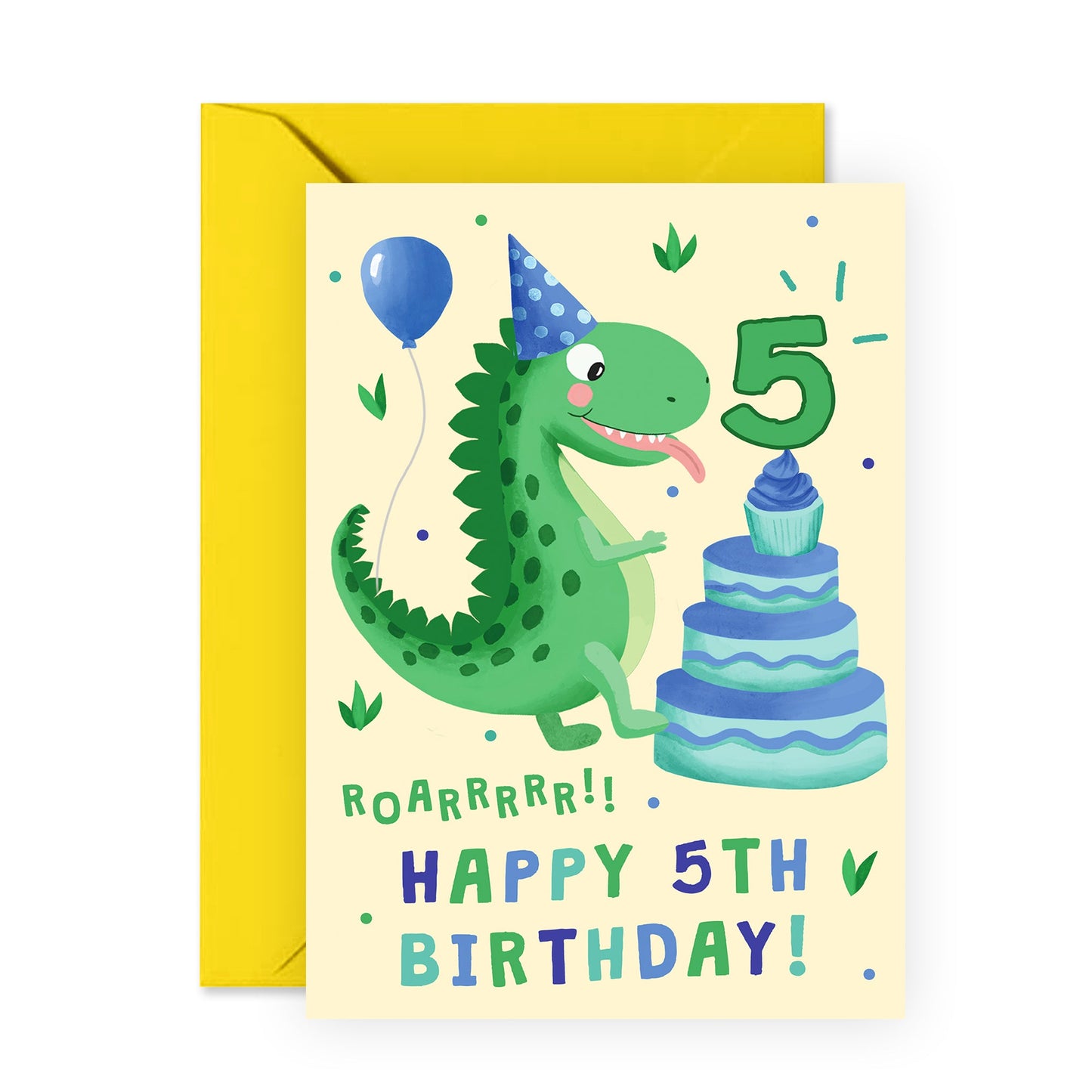 Dinosaur Birthday Card - Happy 5th Birthday - For Kids Boys Him