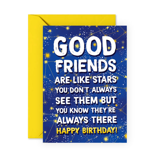 Friend Birthday Card - Best Friend Card Female Male - Good Friends Are Like Stars - Bestfriend Gifts For Men And Women - Comes With Fun Stickers