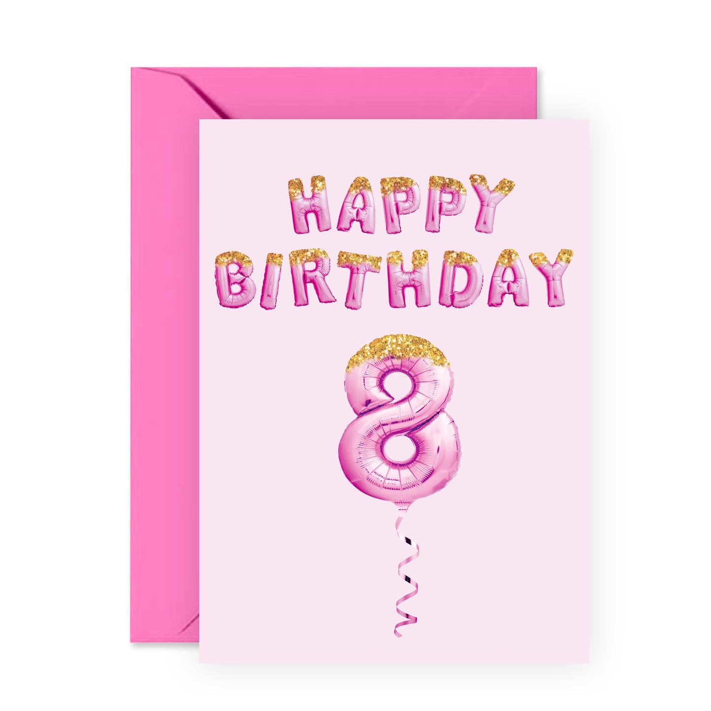 8th Birthday Card - Happy Birthday Eight - For Kids Girls Her
