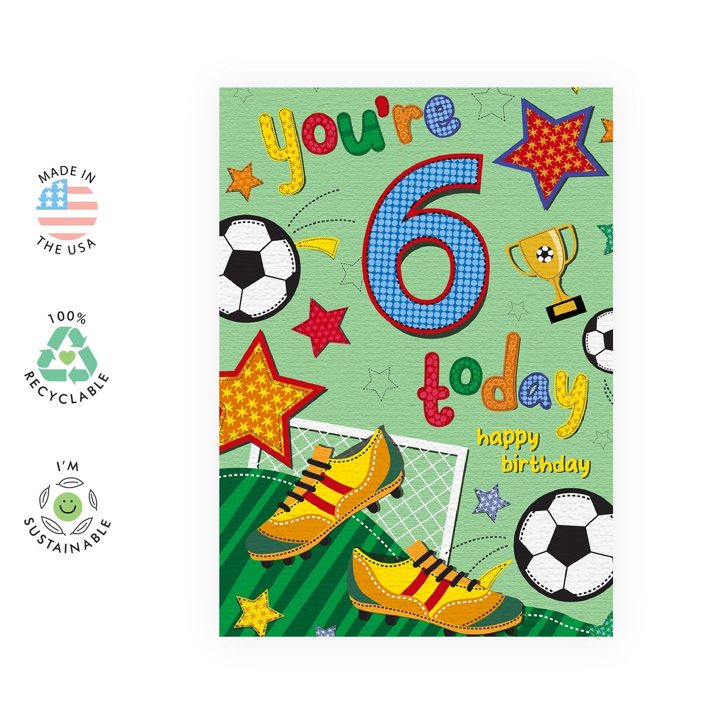 Sixth Birthday Card For Boys - Happy 6th Birthday Greeting Card For Kids - Football Age 6 - Six Year Old - Gifts For Son Nephew Grandson - Comes With Stickers - By Central 27