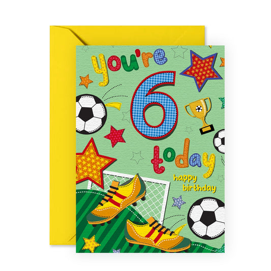 Sixth Birthday Card For Boys - Happy 6th Birthday Greeting Card For Kids - Football Age 6 - Six Year Old - Gifts For Son Nephew Grandson - Comes With Stickers - By Central 27