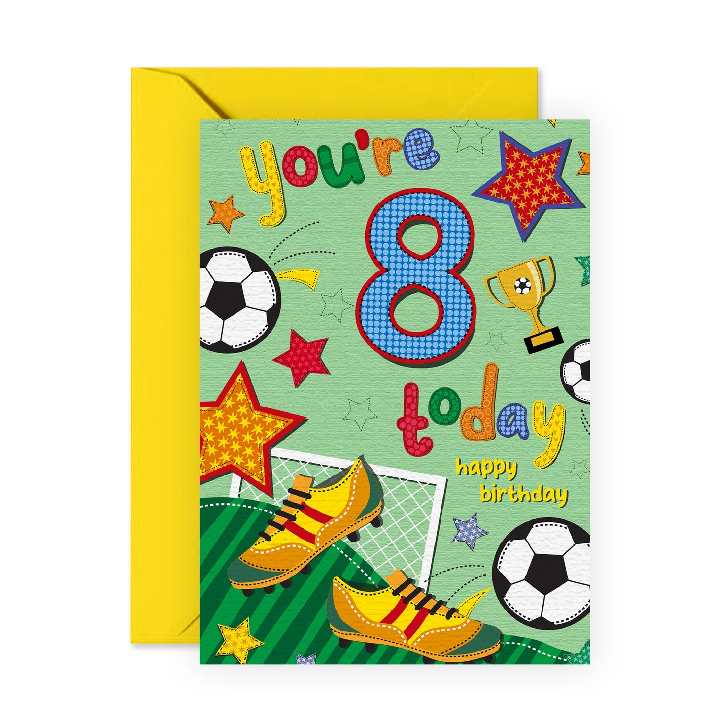 8th Birthday Card For Boys - Football Age 8 - Eight Year Old Gifts For Him - Happy 8th Birthday Card For Son - Kids Grandson Nephew - Comes With Stickers