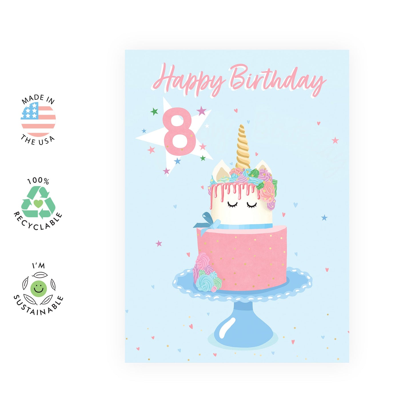 Unicorn Birthday Card For Girls - 8 Year Old Girl Gifts - Granddaughter Birthday Card - Daughter Birthday Card Age Eight - 8th Bday - Comes With Fun Stickers - Made In UK