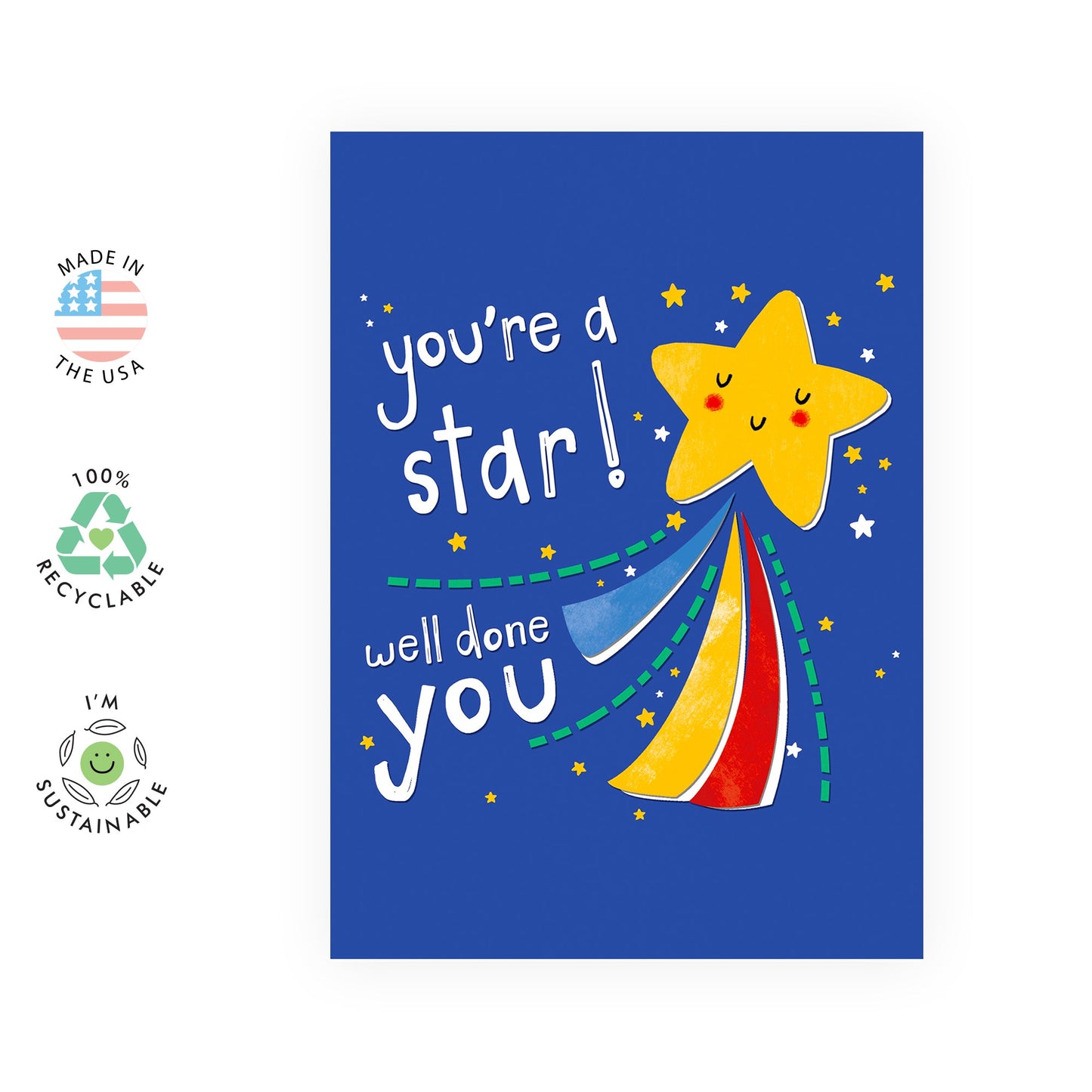 Well Done Card For Girl Or Boy - 'You're A Star' - Congratulations Card For Son Daughter Him Her - Congrats Gift For Men Women - Comes With Fun Stickers