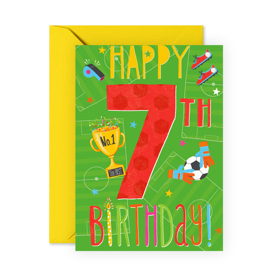 Happy 7th Birthday Card For Boys - Football Birthday Cards - Gifts For Grandson Godson Nephew - Seventh Bday - Seven Year Old - Comes With Fun Stickers