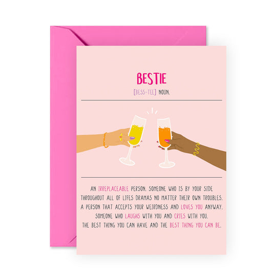 Bestfriend Card - Bestie Cheers - Friendship Gifts For Women Female - BFF Appreciation Thank You I Love You Card For Her - Galentines Day - Comes With Stickers