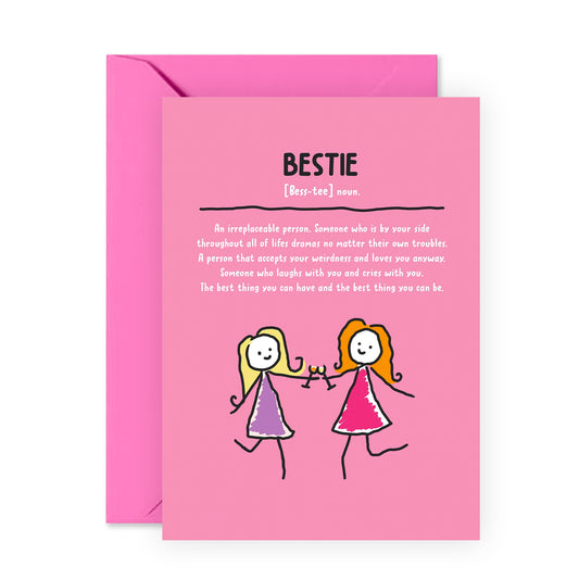 Bestfriend Card - Bestie Birthday Card For Women - Besties Characters - Friendship Gifts For Her Female - BFF Greeting Cards For Best Friend - Comes With Fun Stickers