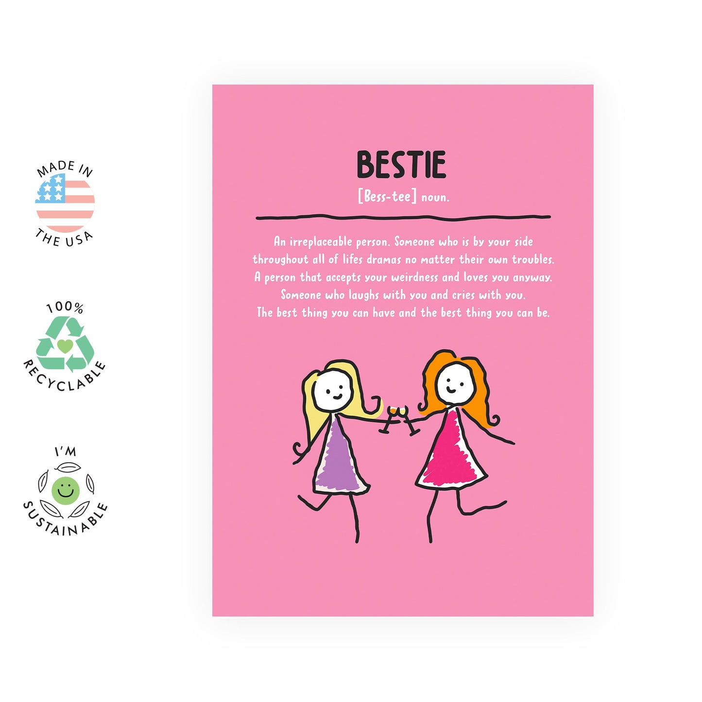 Bestfriend Card - Bestie Birthday Card For Women - Besties Characters - Friendship Gifts For Her Female - BFF Greeting Cards For Best Friend - Comes With Fun Stickers