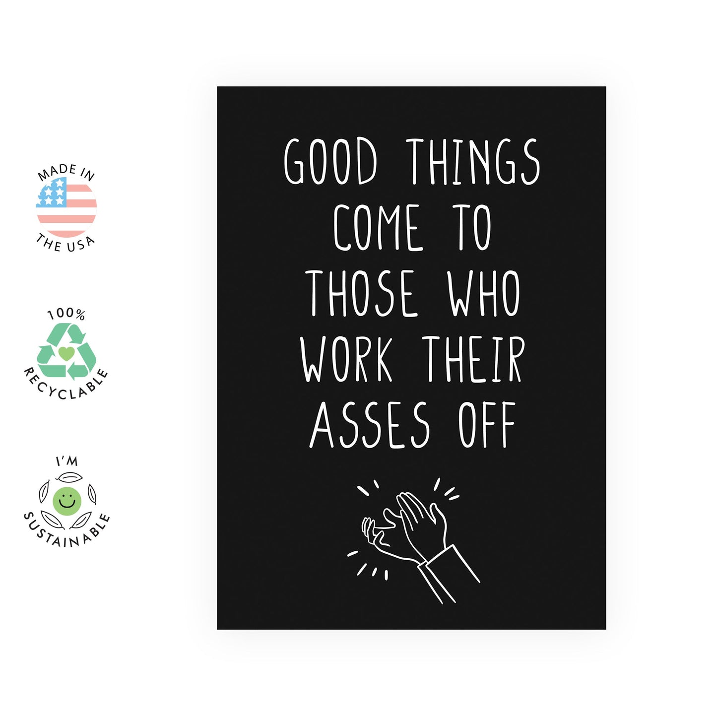 Well Done Card For Him Her - Work Their Ass Off Clap - Congratulation Card For Son Daughter Mom Dad - Good Job Greeting Card For Men Women - Comes With Stickers