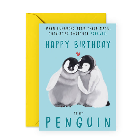 Boyfriend Birthday Card - Happy Birthday Cards For Girlfriend - Wife Birthday Card From Husband - Penguin Gifts For Him Her - Comes With Fun Stickers - Blank Inside With Envelope