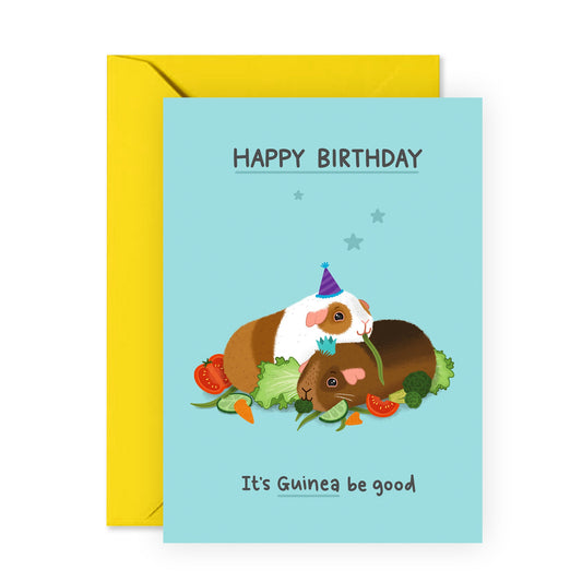 Happy Birthday Card For Him Her - GUINEA PIG BIRTHDAY - Funny Animal Puns - Birthday Jokes For Friends Daughter Son Mom Dad - Gifts For Men and Women - Comes With Fun Stickers