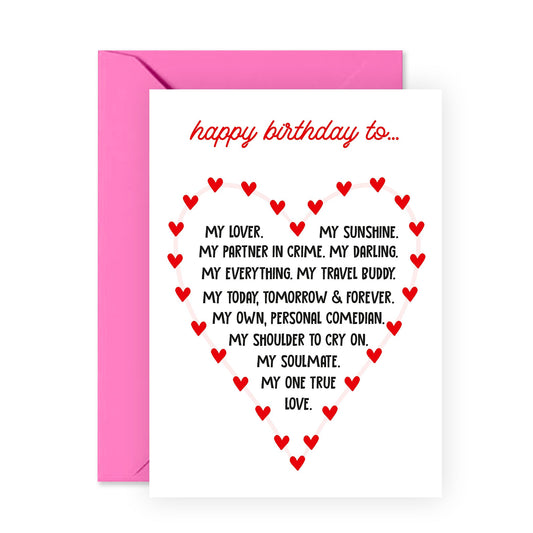Happy Birthday Husband Cards From Wife - To My Lover, My Soulmate, Travel Buddy - Boyfriend Birthday Cards - Sweet Girlfriend Birthday Card - Hearts Gifts - Come With Fun Stickers