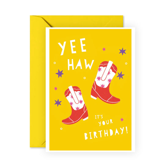 Birthday Card Western - Yeehaw It's Your Birthday - Cowboy Boots - Greeting Cards For Uncle Aunt Dad Grandfather - Comes With Fun Stickers