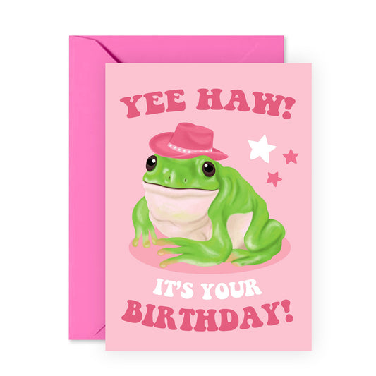 Funny Birthday Cards For Men And Women - Yeehaw It's Your Birthday! - Witty Greeting Cards Birthday - Cowboy Frog Bday Cards For Him Her - Gifts For Mom Dad Sister Brother