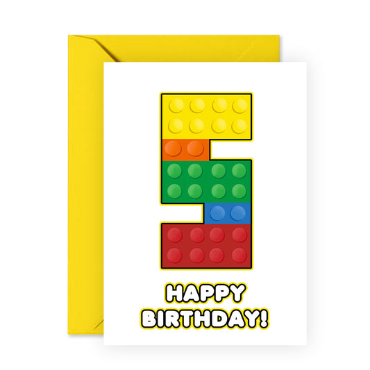 Fifth Birthday Card - 5 Building Block - Toddler Milestone Cards Age Five - Fifth Birthday Cards - Building Block - Gifts For Son Boys Grandson Nephew - Comes With Sticker