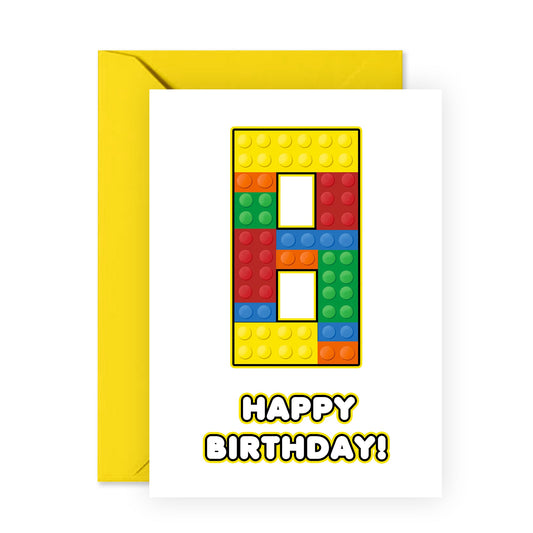 Eighth Birthday Card For Boys - 8 Building Block - Happy 8th Birthday Greeting Card For Kids - Eight Years Old - Milestone Baby Cards Age Eight - Child - Comes With Sticker