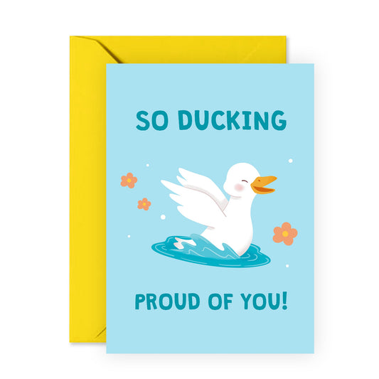 Congratulations On Your New Job Card - So Ducking Proud Of You Duck- Animal Congrats Greeting Card For Husband Wife Son Daughter Boyfriend Girlfriend - Comes With Stickers By Central