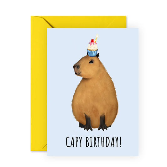 Happy Birthday Cards For Her Him - Capy Birthday Capybara - Funny Animal Puns - Cute Greeting Cards For Men Women - Gifts For Mom Dad Sister - Comes With Fun Stickers