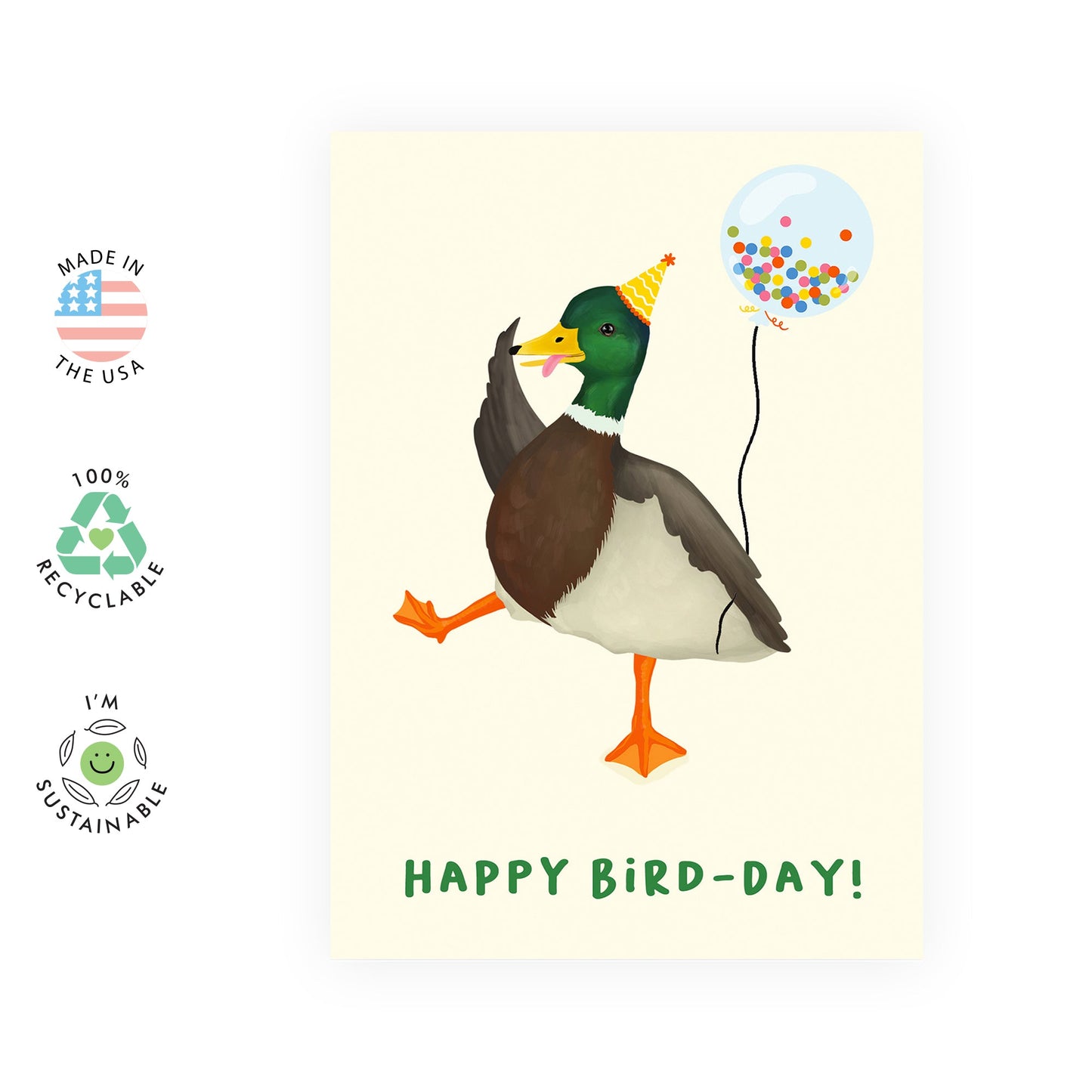 Birthday Cards For Him Her - Happy Bird Day Duck - Birthday Cards For Mum Dad - Gift From Friend - Greeting Cards For Sister Brother - Friend- Comes With Stickers