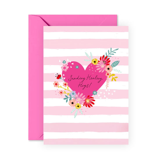 Sending Healing Hugs Cards And Envelope - Get Well 12 - Speedy Recovery Him Her - Encouragement Cards For Men Women - Floral Greeting Card - For Girl Friends - Comes With Stickers