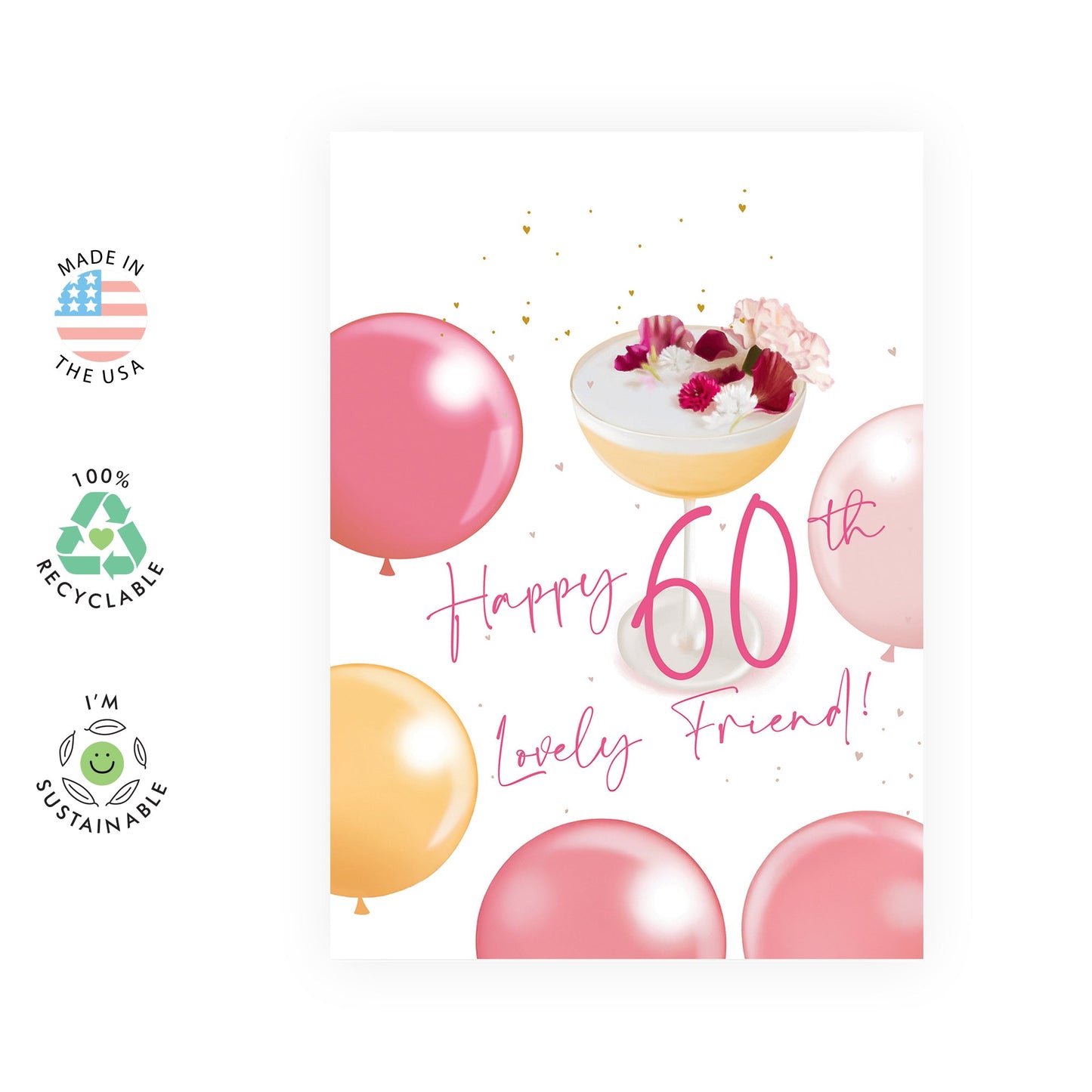 Sixtieth Birthday Cards For Her - 60th Lovely Friend - 60th Birthday Card For Women - 60 Year Old Gifts For Best Friend - For Fabulous Friends - Comes With Stickers