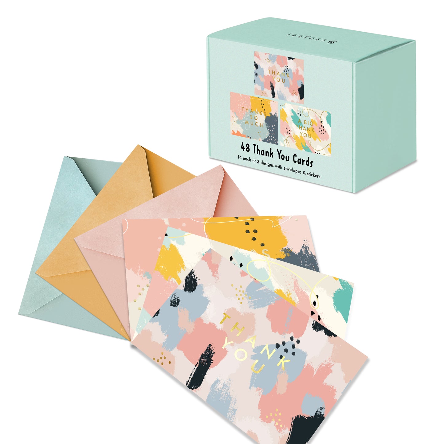 Abstract Foiled Thank You Greeting Cards Multipack - Set of 48 cards - 3 Assorted Designs