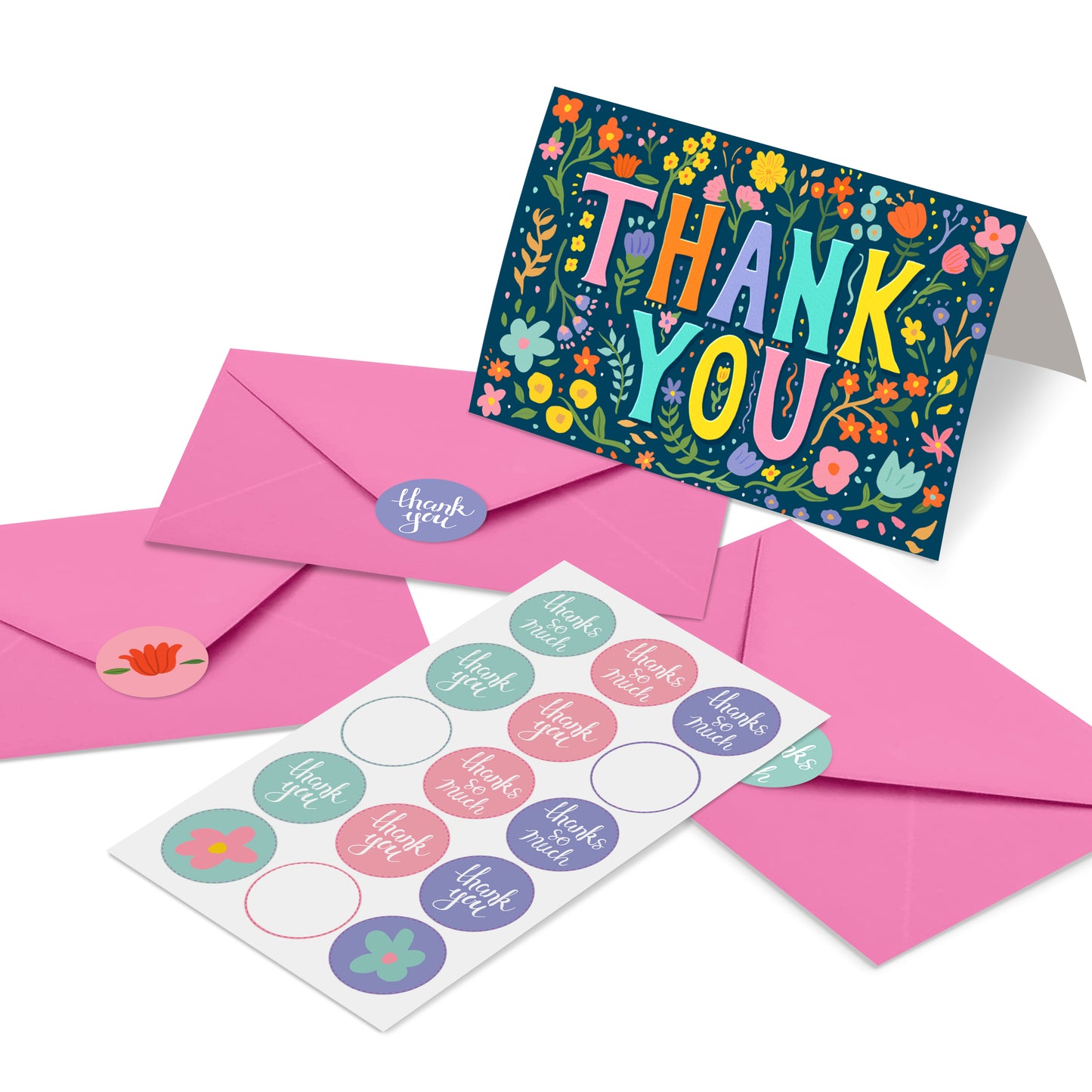 Embossed Thank You Cards Multipack - Floral Thank You Cards - Pack of 24 Cards