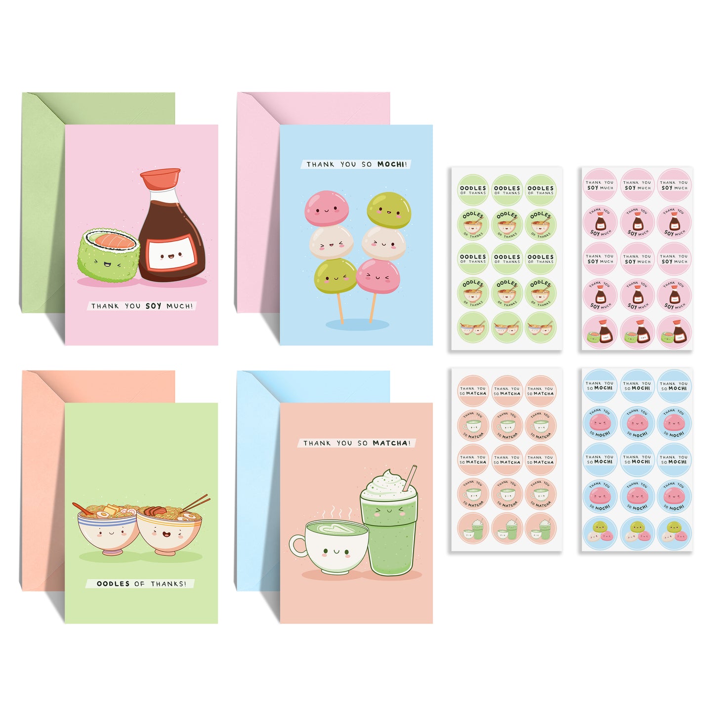 Thank You Cards Multipack - Cute Kawaii Cards - Pack of 48 cards 4 designs