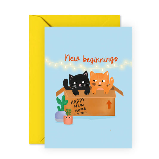 Congratulations Card For New Home - New Beginnings - Cat Greeting Cards For Housewarming - New House Card For Men Women Friends - Moving Home - Cat Adoption - Comes With Stickers