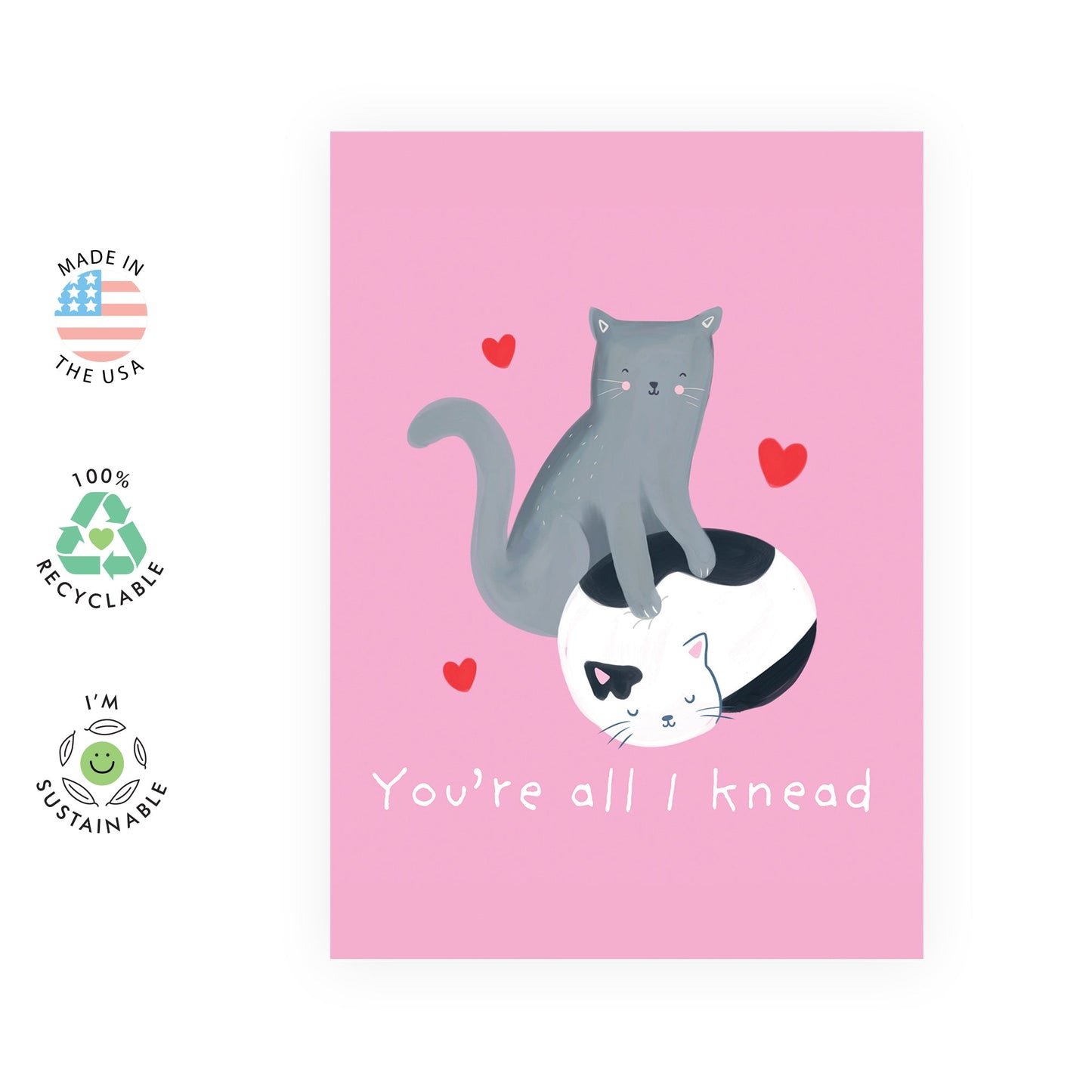 Anniversary Card For Him - You're All I Knead - Cats Pun - Cute Wedding Anniversary Card For Husband Wife - Valentines Day Card - Gift For Boyfriend Girlfriend - Comes With Stickers