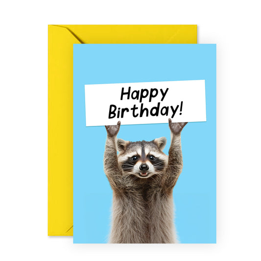 Happy Birthday Card - Happy Birthday Raccoon - Racoon Birthday Card - Funny Greeting Cards For Men And Women - Gifts For Mom Dad Son Daughter Him Her - Comes With Stickers