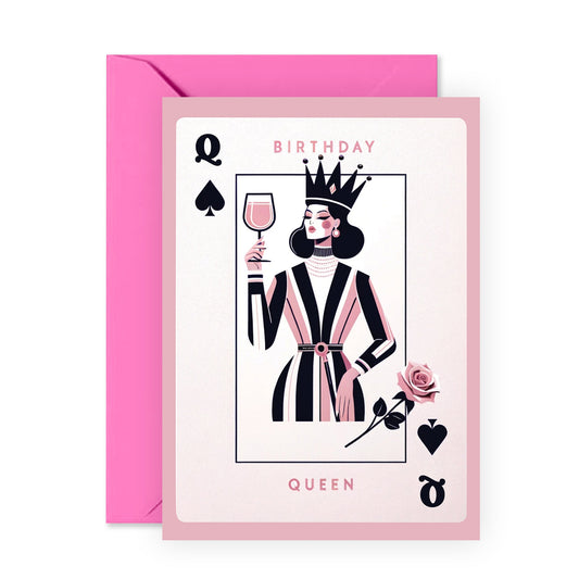 Birthday Cards For Her - Playing Card Birthday Queen - Birthday Queen - Pretty Birthday Card For Mom Nana Wife - Friend Gifts Girly - Ladies Birthday Card - Comes With Stickers