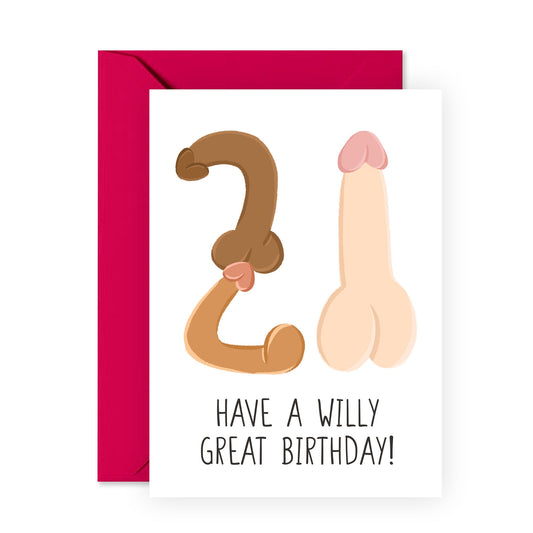 21st Birthday Cards For Him - W*lly Great Birthday - Rude Birthday Card For Men Women - Offensive - Son Birthday Card Adult - Greeting Cards For Friends Boyfriend - Comes With Stickers