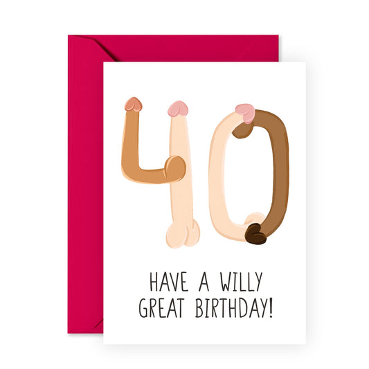 Rude 40th Birthday Cards For Men Women - W*lly Great Birthday - Naughty Greeting Cards For Husband Wife Brother Sister - Age 40 Forty - Friends Birthday Card - Comes With Stickers