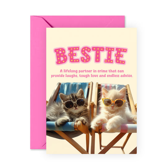 Bestie Birthday Card With Envelope - Kitten Besties - Sweet Birthday Cards For Her - Friendship Cards For Women Friends - Best Friend Card - Comes With Stickers
