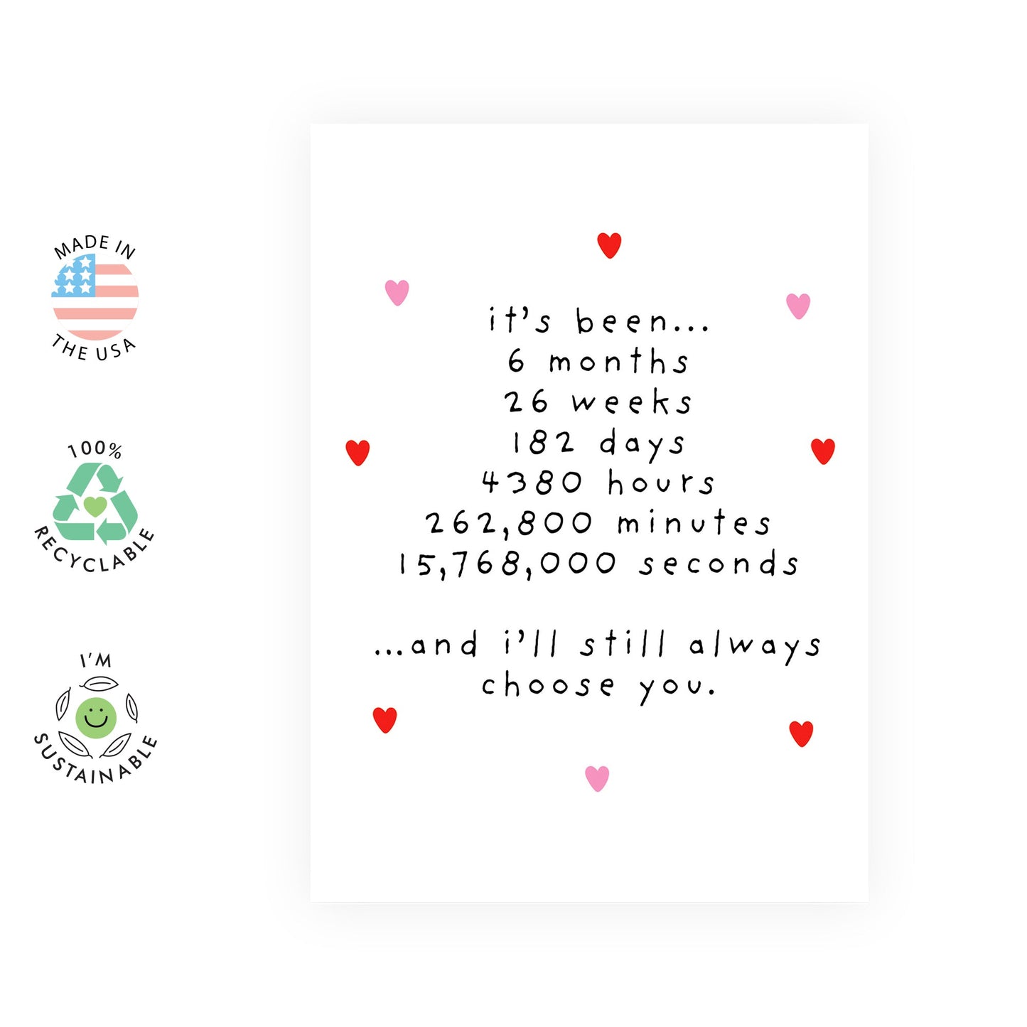 6th Month Anniversary Card For Boyfriend Girlfriend - Happy Anniversary Cards For Couple - Half Year 6 Months For Wife Husband Partner Fiance - Love Gifts - Comes With Stickers