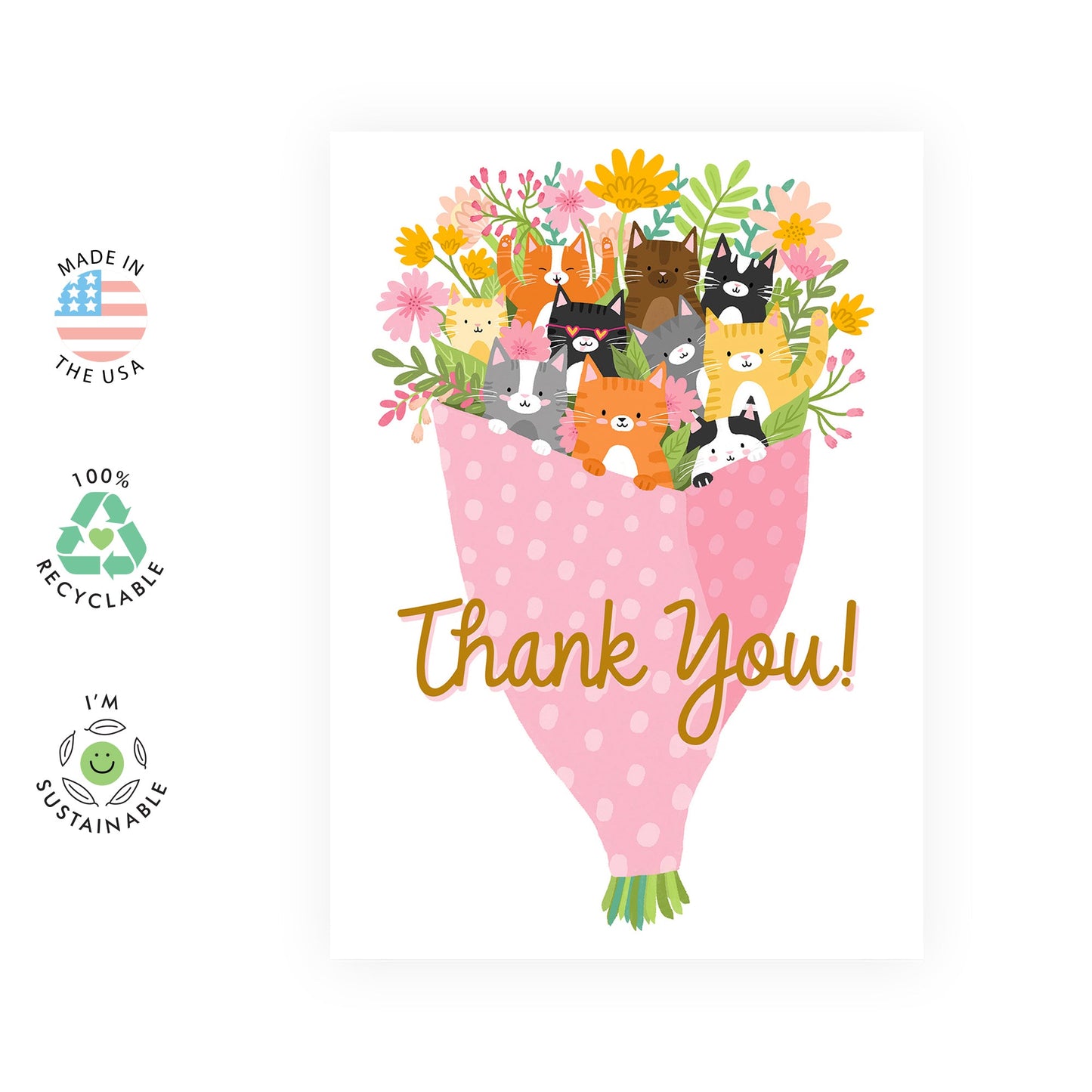 Thank You Card For Friends - Cute Kitty Bouquet - Cat Greeting Cards - Floral Flowers - Thank You Greeting Cards For With Envelope - Appreciation Gifts For Men Women - Comes With Stickers By Centra 23