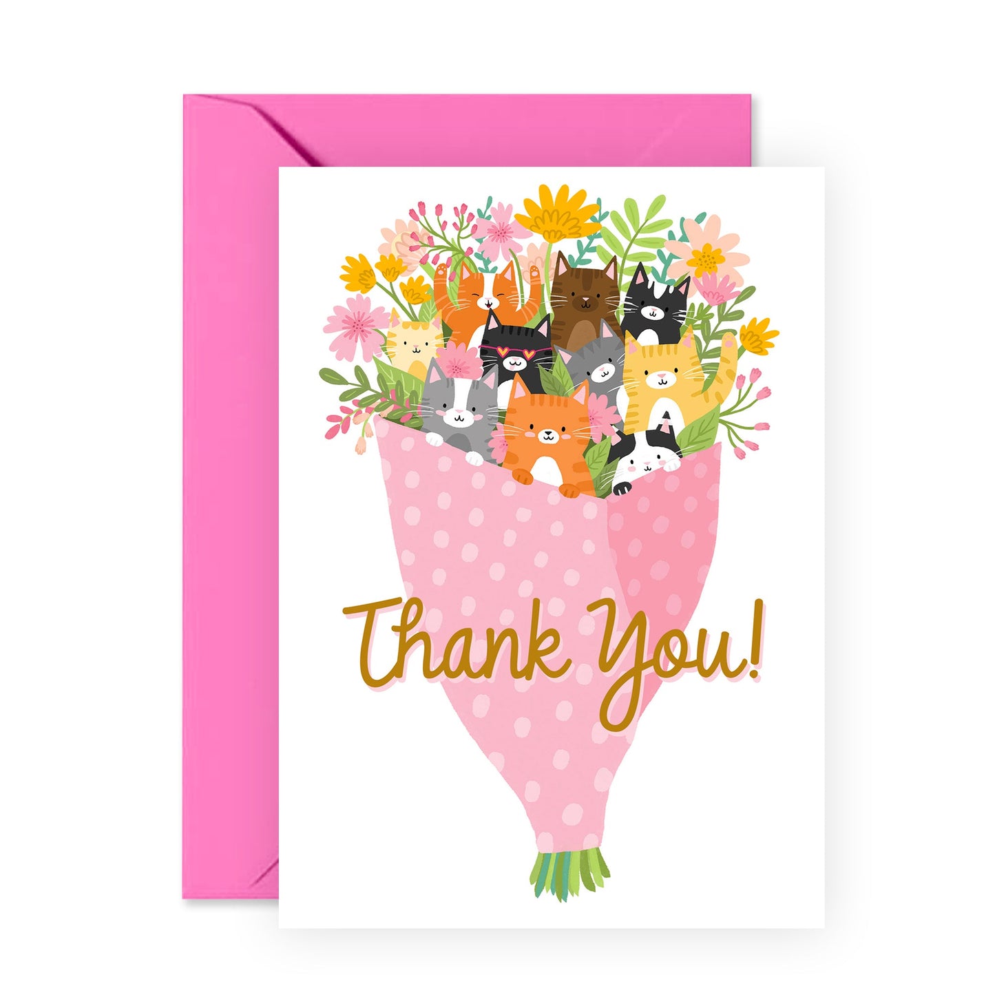 Thank You Card For Friends - Cute Kitty Bouquet - Cat Greeting Cards - Floral Flowers - Thank You Greeting Cards For With Envelope - Appreciation Gifts For Men Women - Comes With Stickers By Centra 23