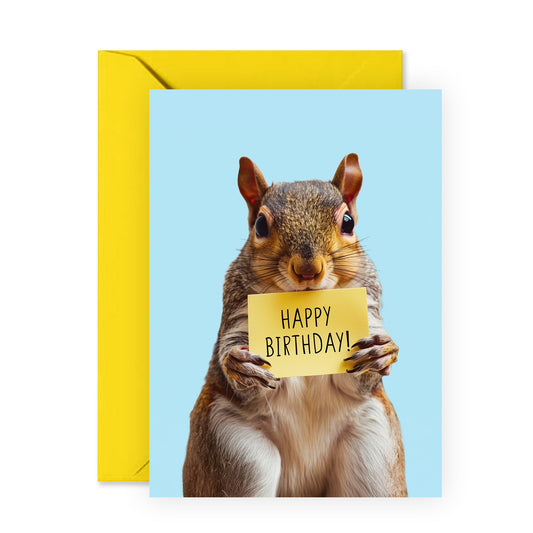 Greeting Card - 'HAPPY BIRTHDAY SQUIRREL' - Perfect for Celebrating with a Cute Squirrel Design - Ideal for Adding a Touch of Joy and Playfulness to Any Birthday - Comes With Stickers