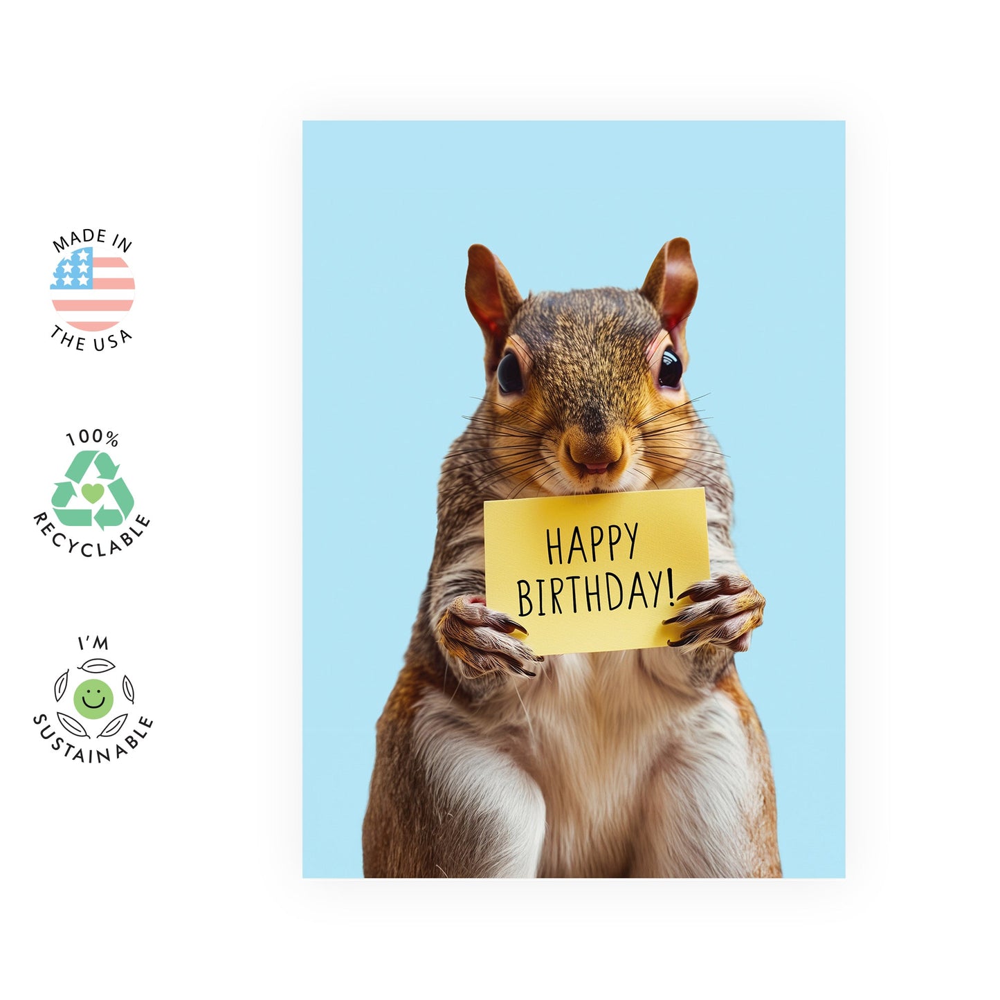 Greeting Card - 'HAPPY BIRTHDAY SQUIRREL' - Perfect for Celebrating with a Cute Squirrel Design - Ideal for Adding a Touch of Joy and Playfulness to Any Birthday - Comes With Stickers
