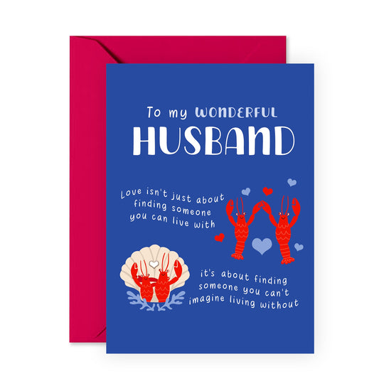 Husband Birthday Card From Wife - To My Wonderful Husband Lobster - Wedding Anniversary Card For Him - Romantic Valentines Day Card For Husband - Comes With Stickers