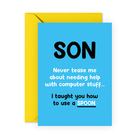 Greeting Card - 'SON HELP WITH COMPUTER' - Perfect for Celebrating Your Tech-Savvy Son's Expertise - Ideal for Adding a Touch of Humor and Appreciation for Your Son- Comes With Stickers