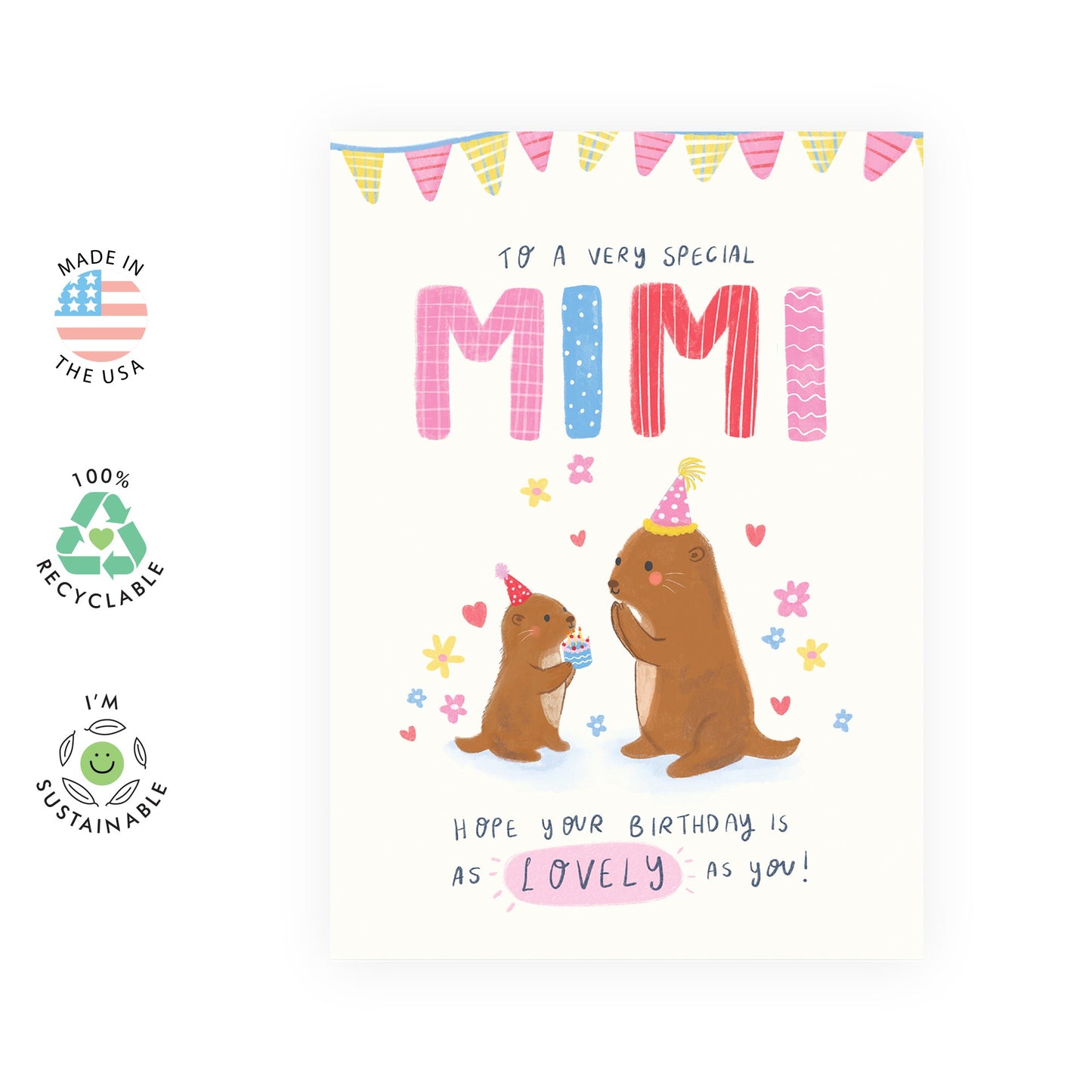 Sweet Birthday Card - 'Otter Mimi' - Presents for Grandma, Grandmother, Nana, Grandmum, Grandparent - Bday Party - Comes with Fun Stickers