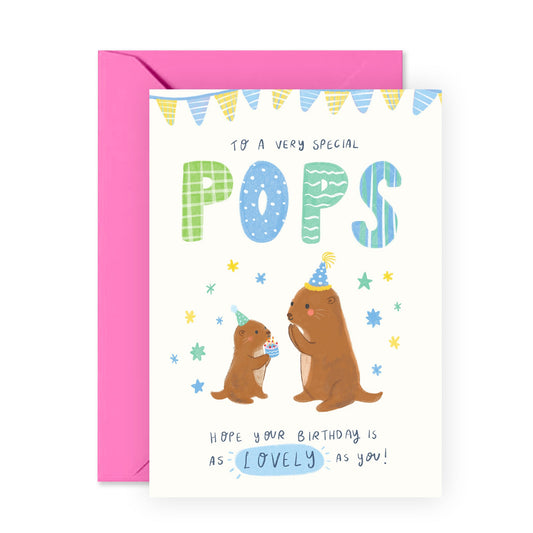 Happy Birthday Cards For Pop - To A Very Special Pops - Otter Birthday Cards For Him Grandpa Grandfather - Bday Greeting Cards For Men - Father's Day Cards - Comes With Stickers
