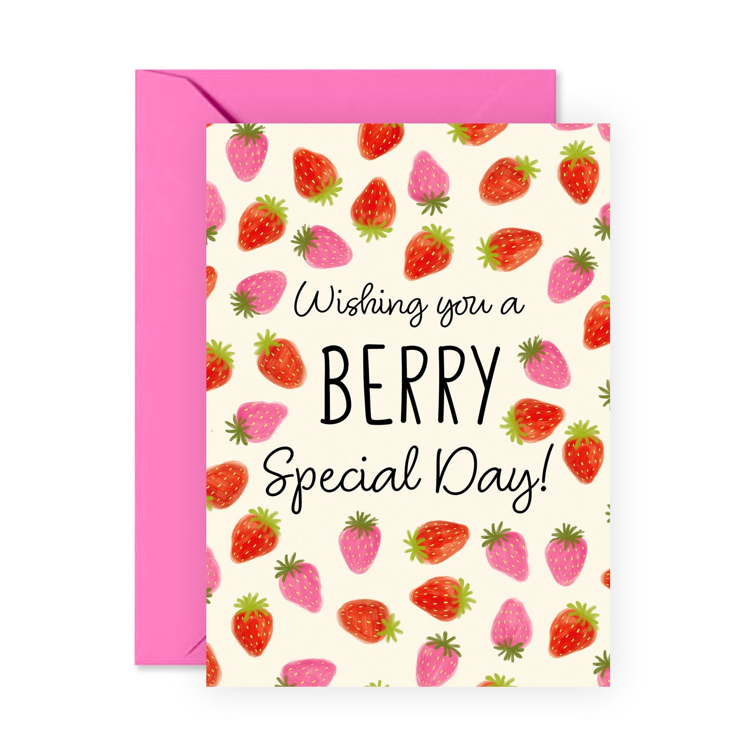 Berry Wish Birthday Card - 'Strawberry Day' - Gifts for Friends, BFF, Aunt, Family, Cousin, Colleagues, Girlfriend, Relatives, Sister - Fruity - Comes with Fun Stickers