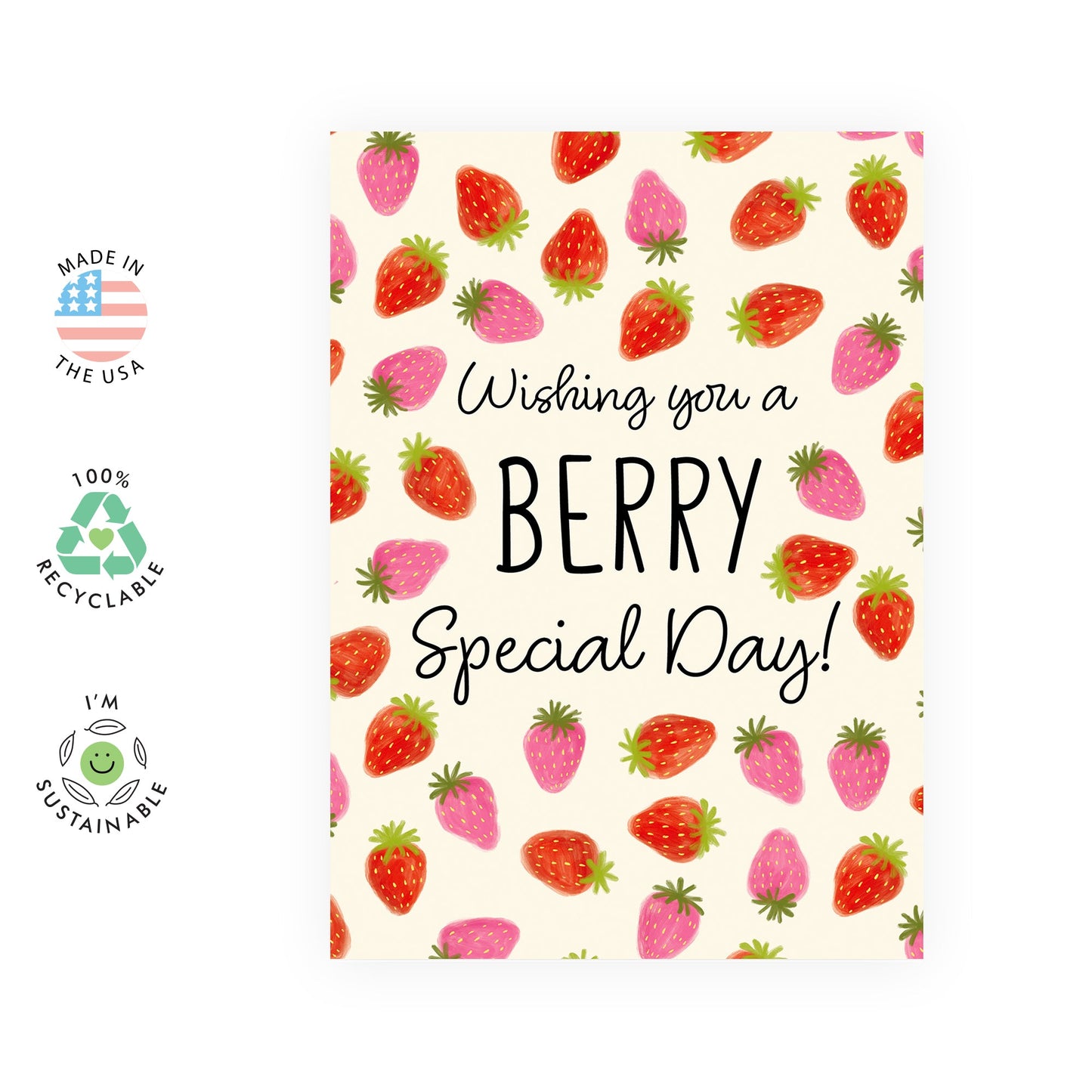 Berry Wish Birthday Card - 'Strawberry Day' - Gifts for Friends, BFF, Aunt, Family, Cousin, Colleagues, Girlfriend, Relatives, Sister - Fruity - Comes with Fun Stickers