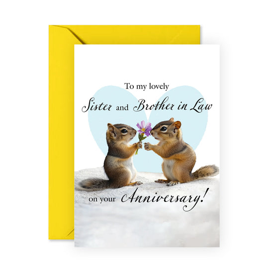 Sweet Squirrels Anniversary Day Card - 'Sister and Brother In-Law' - Romantic Gifts for Sis, Big and Little Sister, Sibling - Giving Flowers - Comes with Fun Stickers